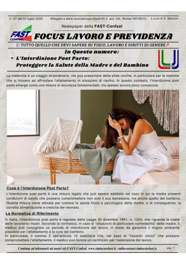 N. 27 FOCUS LAVORO E PREVIDENZA